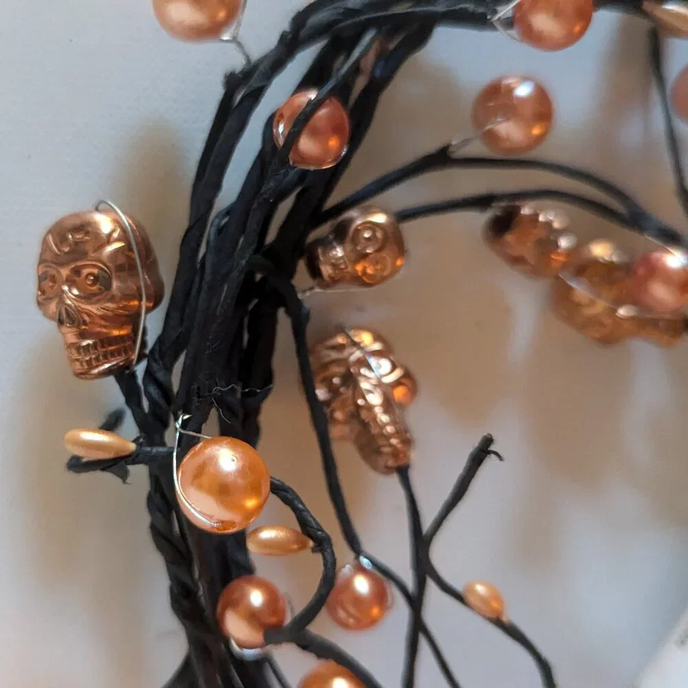 NWT Goth Skulls Pearls Orange Halloween Decoration Floral Garland Ashland Decor